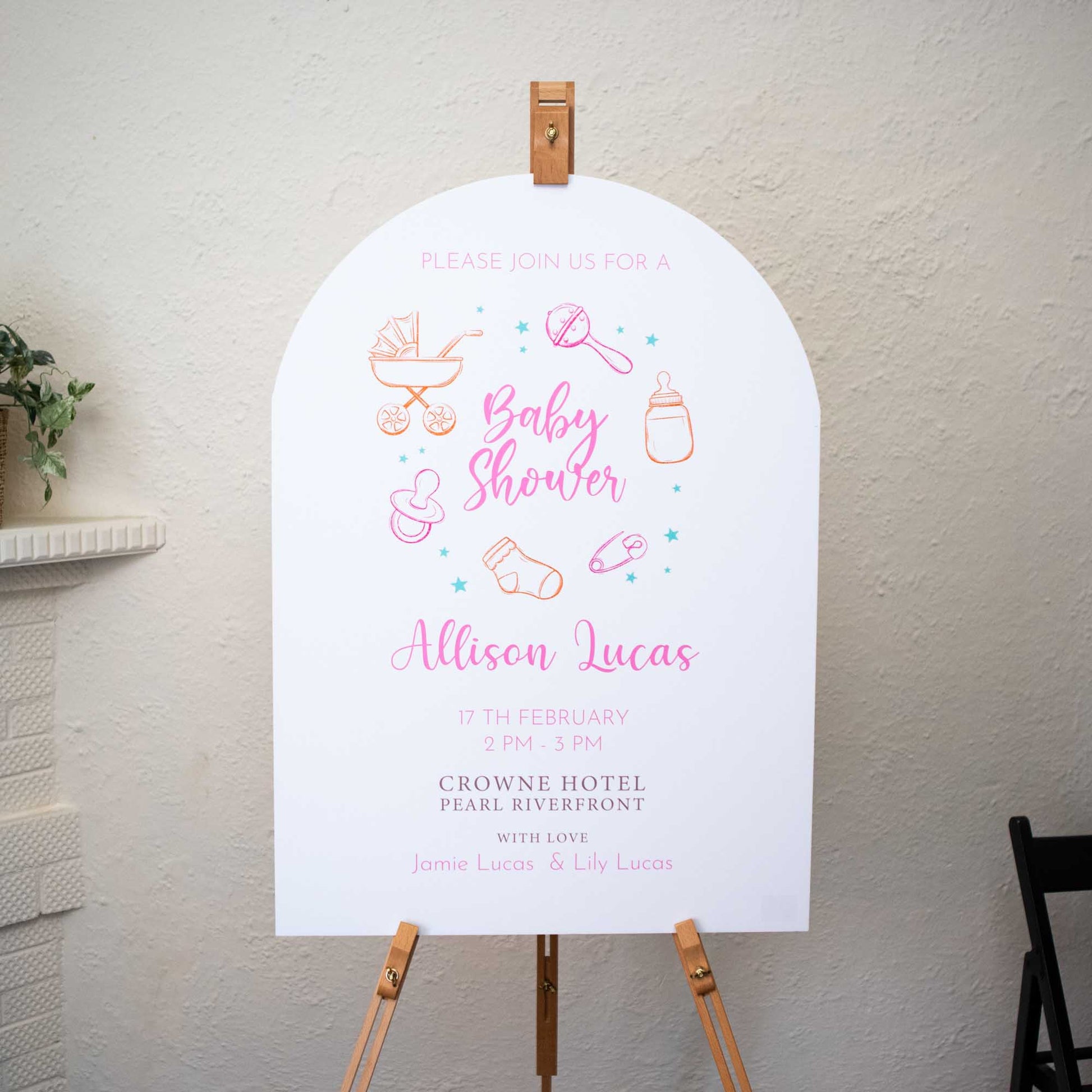 Personalised baby shower welcome board