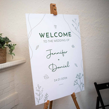 Custom printed engagement sign foam board, Personalised Wedding Welcome sign in White