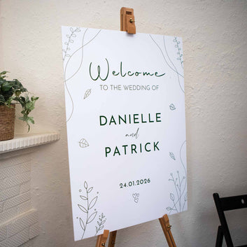 Custom printed engagement sign foam board, Personalised Wedding Welcome sign in White