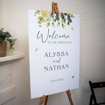 Custom printed engagement sign foam board, Personalised Wedding Welcome sign in White