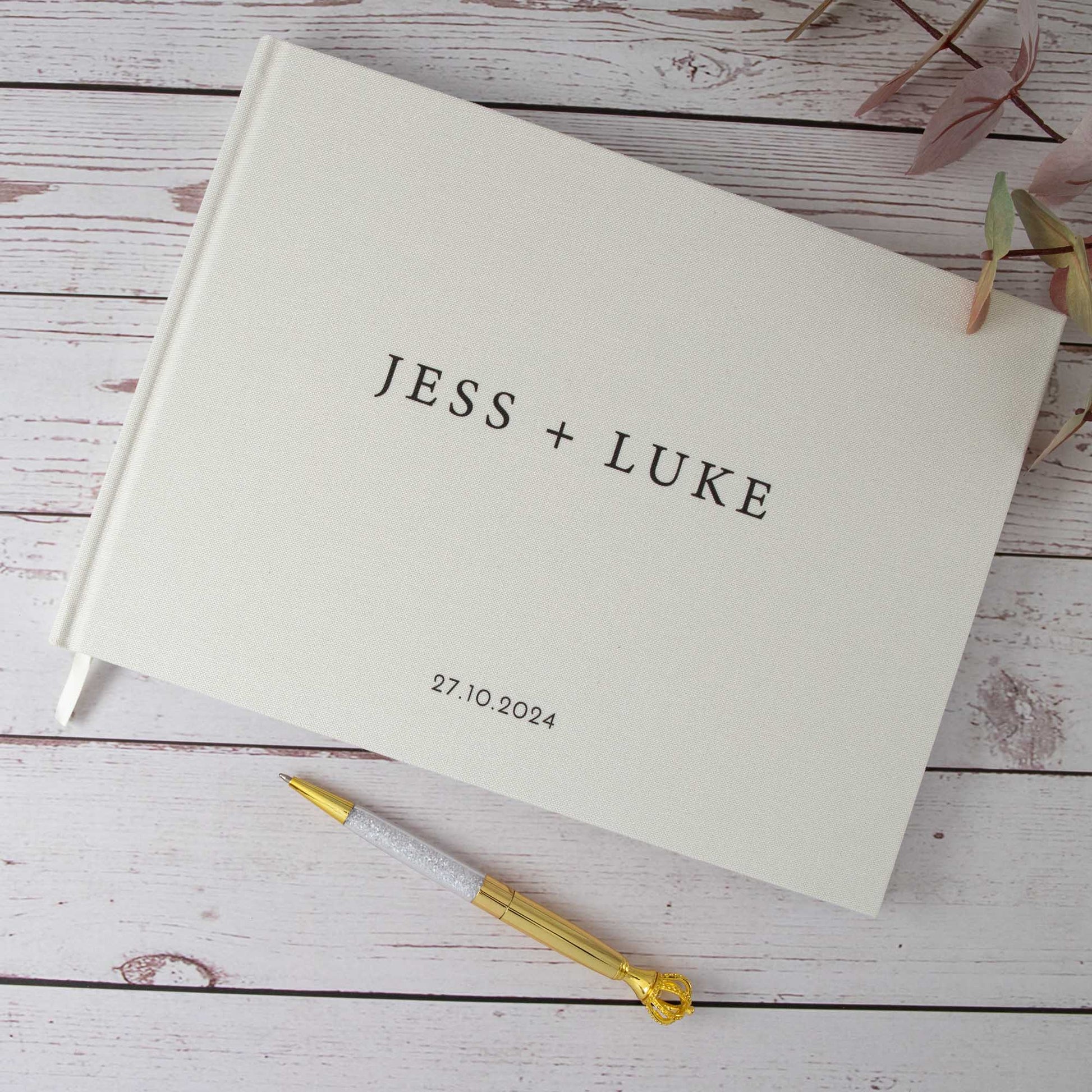 Personalised Linen Wedding Guest Book, Custom Scrapbook Photobook Linen Hard Cover