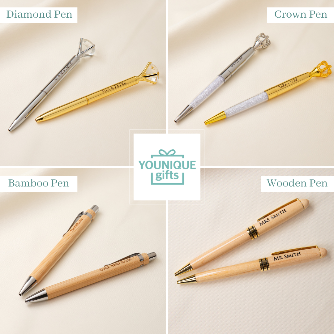 personalised pen, custom pen, engraved pen, Diamond&Crown Pen, Wooden pen, Bamboo pen