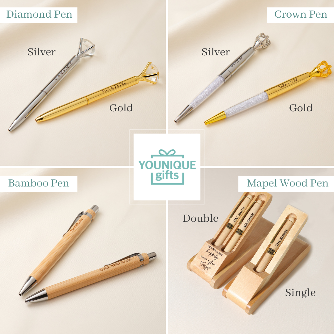 personalised pen, custom pen, engraved pen, Diamond&Crown Pen, Wooden pen, Bamboo pen