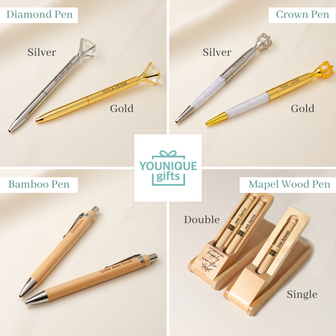 Personalised pen, custom pen, engraved pen, Diamond&Crown Pen, Wooden pen, Bamboo pen