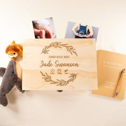 Personalised Wooden Keepsake box, New Baby Mom Gift [Jade]