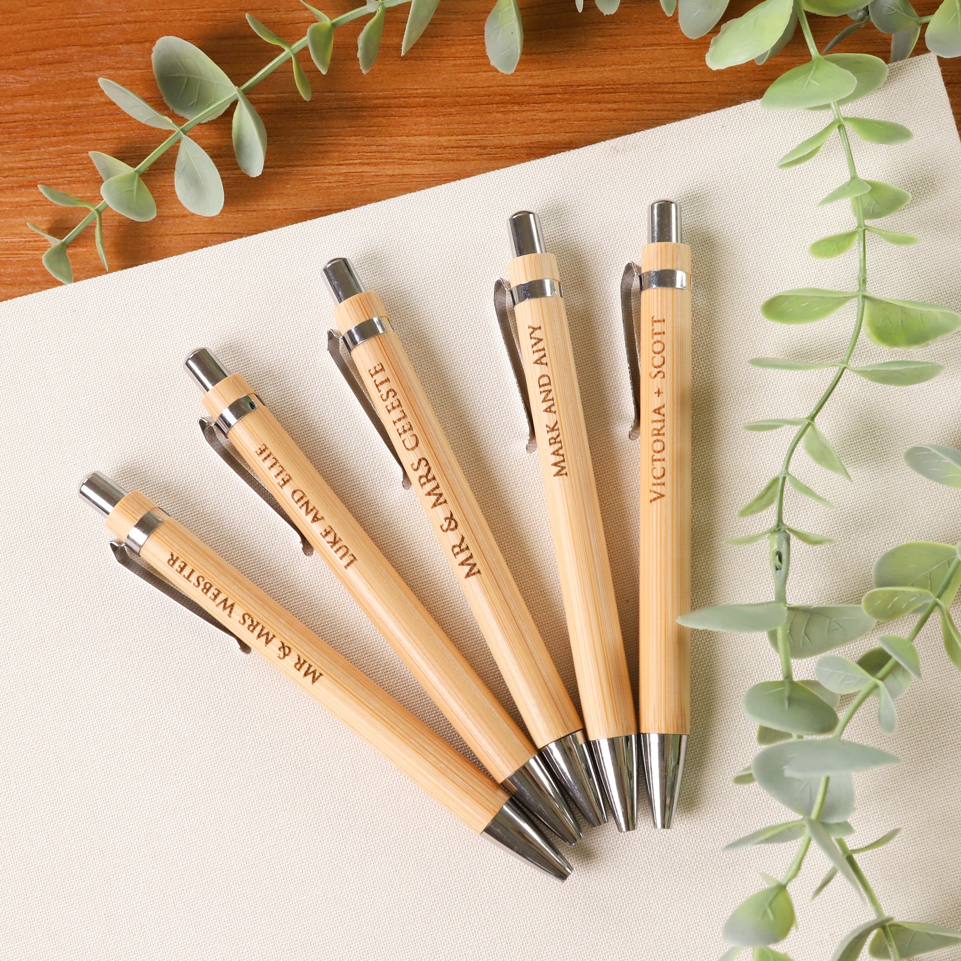 Personalised Wooden Ball Point Pen, Laser Engraved Bamboo Pen for wedding Gift with Names, Custom Pen