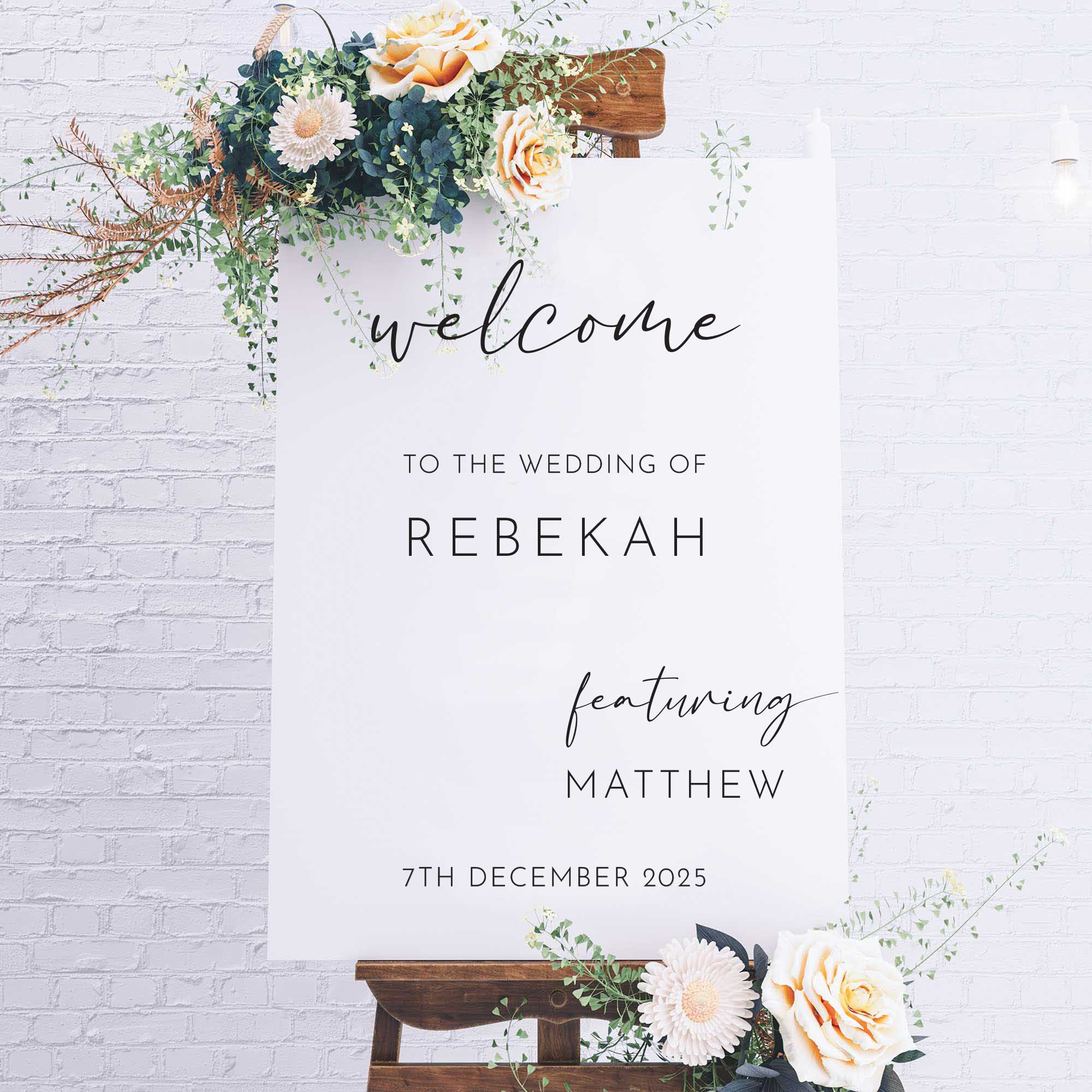 Custom printed engagement sign foam board, Personalised Wedding Welcome sign in White