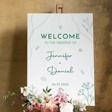 Custom printed engagement sign foam board, Personalised Wedding Welcome sign in White