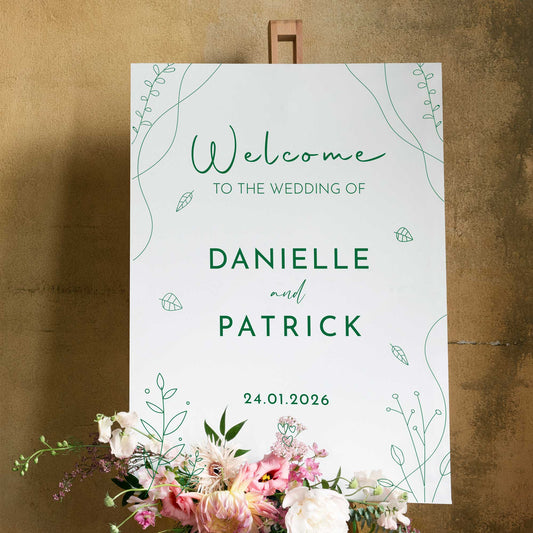 Custom printed engagement sign foam board, Personalised Wedding Welcome sign in White