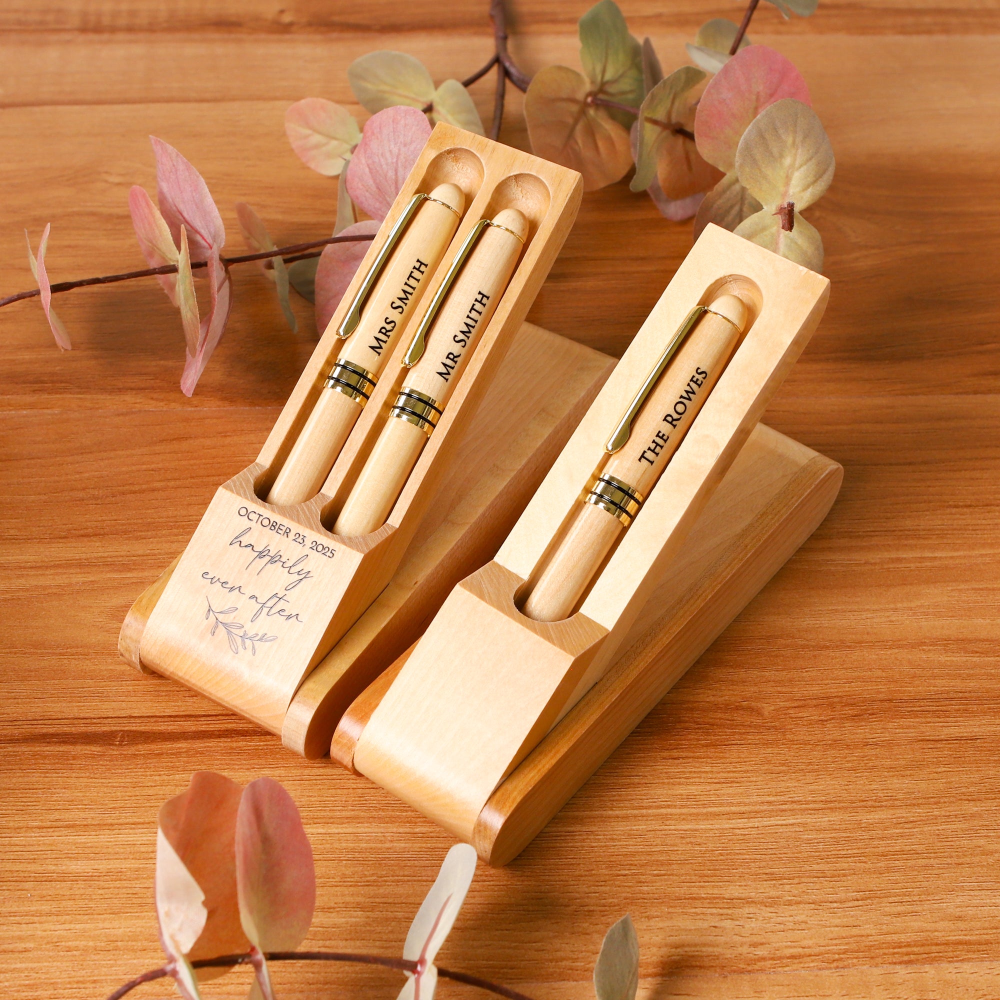 Personalised Wooden Pen Set Printed Pen Stand Custom Pens Gifts for Him or Her