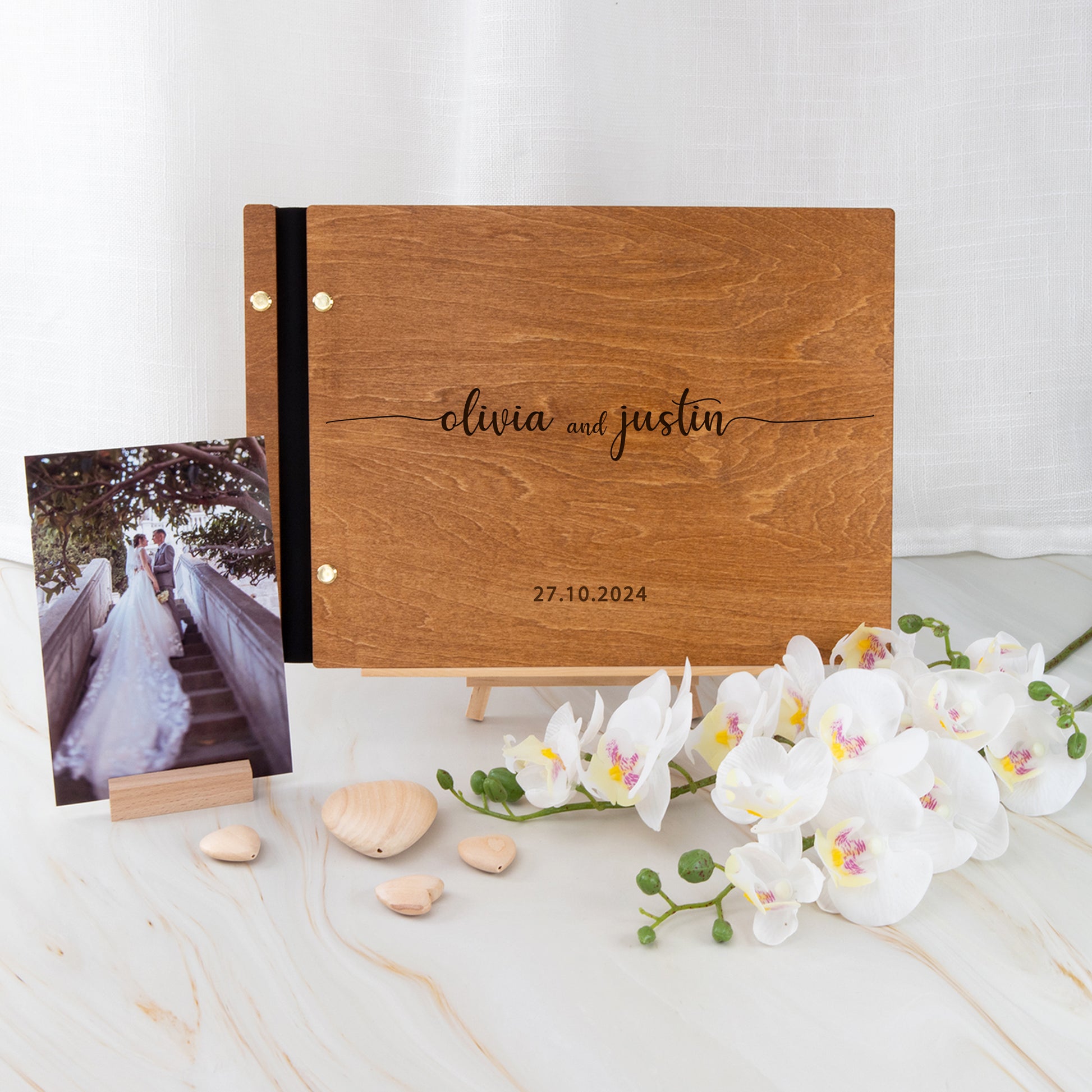 Personalised Wooden Wedding Guest Book, Laser Engraved Custom Book