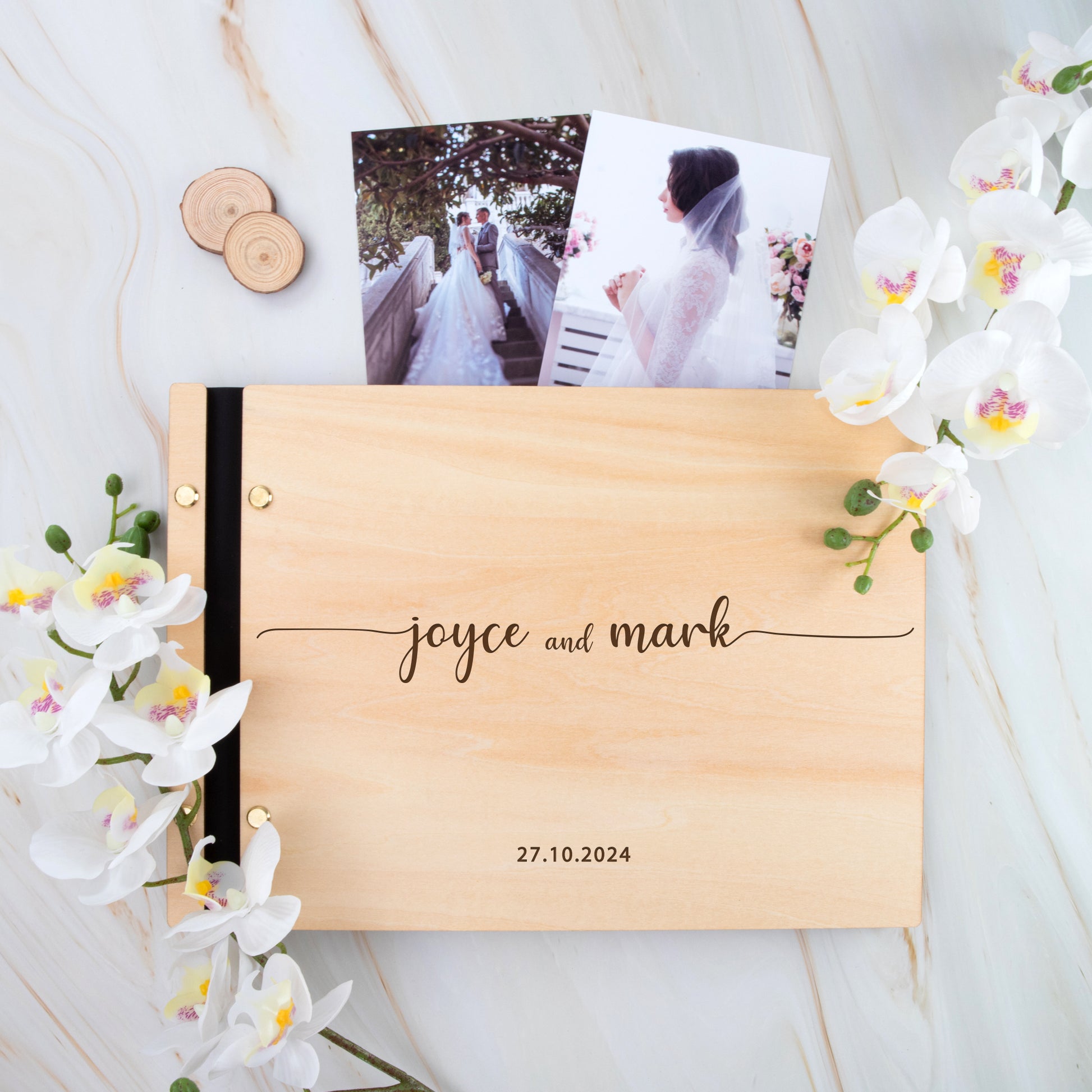 Personalised Wooden Wedding Guest Book, Custom Rustic Book with Unique Decor Sign