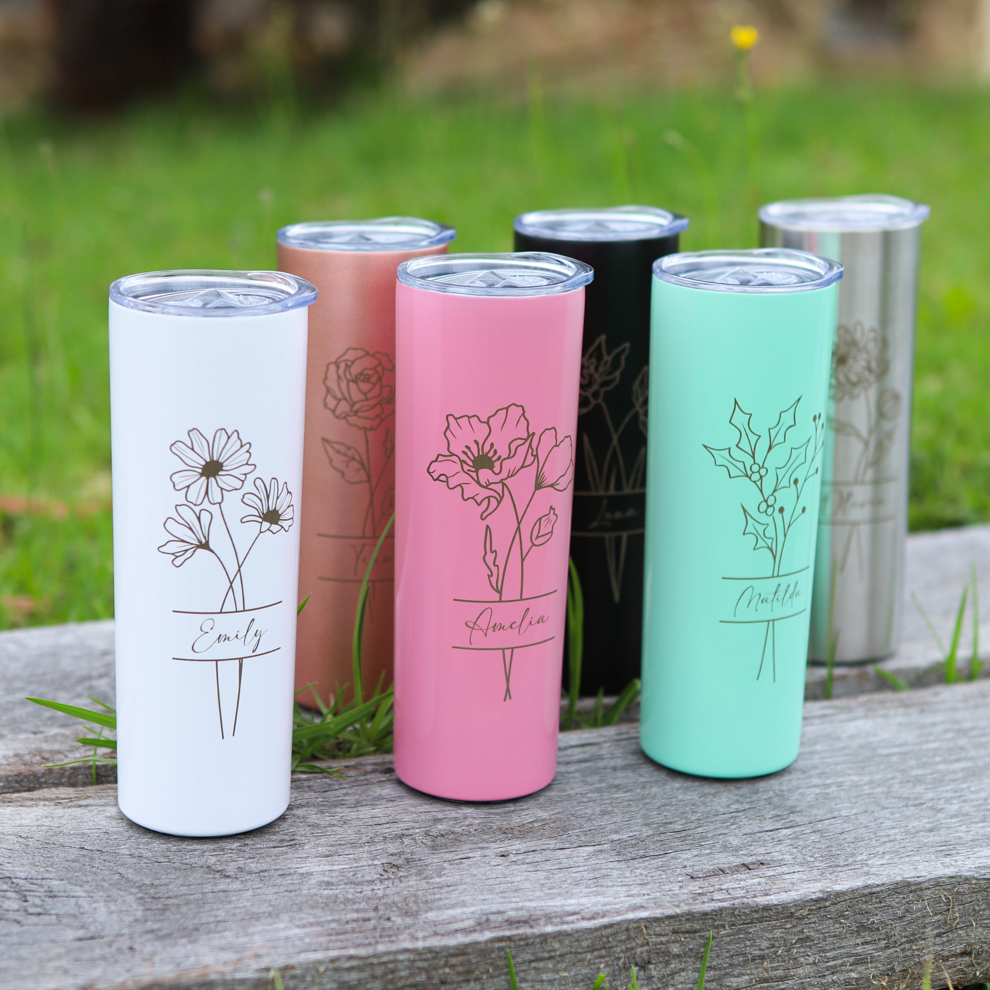Skinny Tumbler, Personalised gift for Bridesmaid and Birthday, Customised presents for her, Water Bottle with straw, Bridal Party Gift
