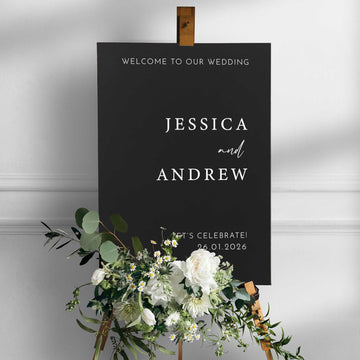 Custom printed engagement sign foam board, Personalised Wedding Welcome sign in Black