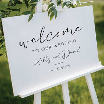 Custom printed engagement sign foam board, Personalised Wedding Welcome sign in White