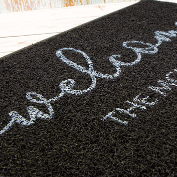 Personalised Welcome Coil in Black Doormat, Custom Gift for Housewarming Party