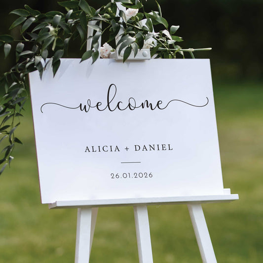 Custom printed engagement sign foam board, Personalised Wedding Welcome sign in White