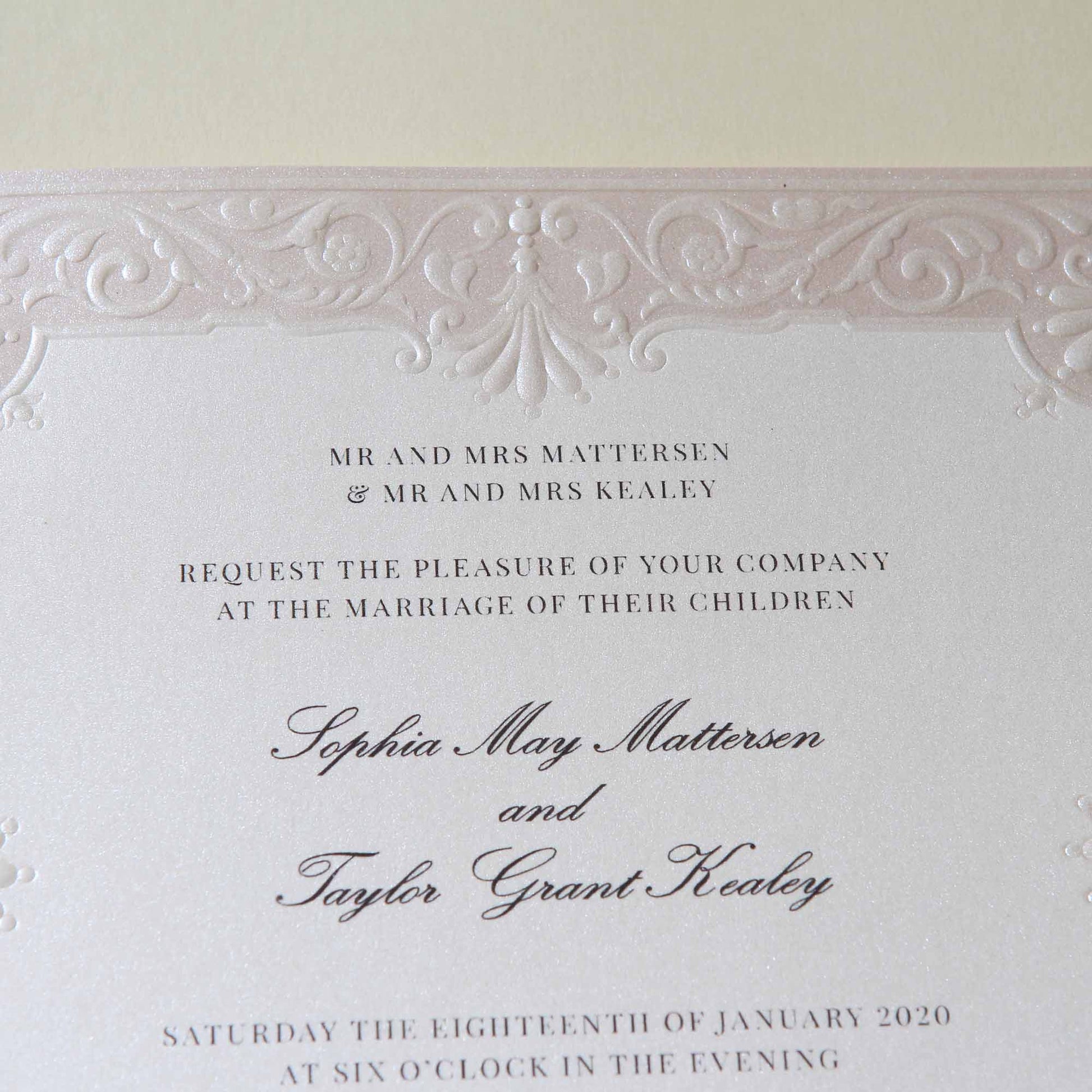 enlarged letter of Embossed Wedding Invitation