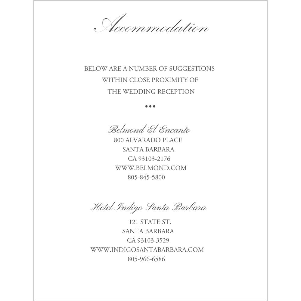 Wedding Invitations Accommodation card