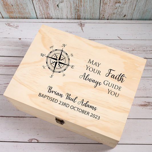 Personalised Wooden Keepsake box, Baptism Gift Boy [Brian]