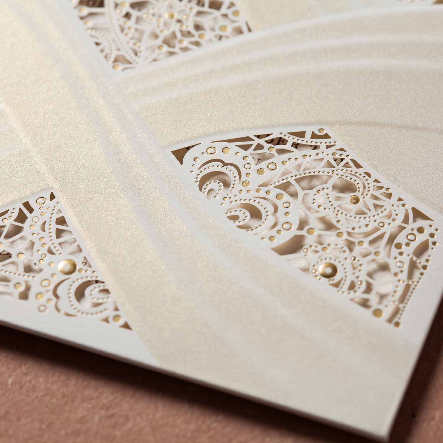 enlarged pattern of personalised laser cut wedding invitation