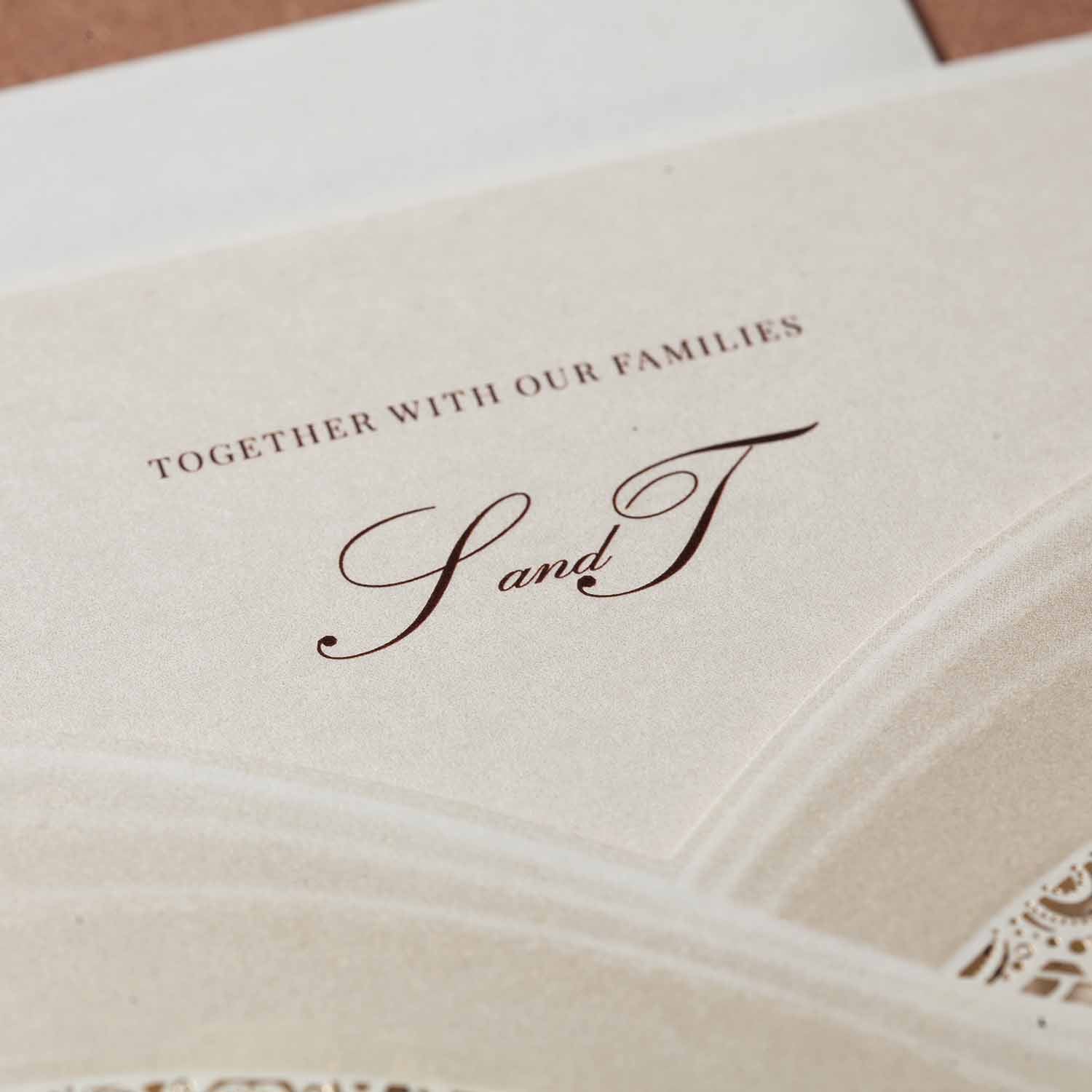 enlarged monogram of personalised laser cut wedding invitation