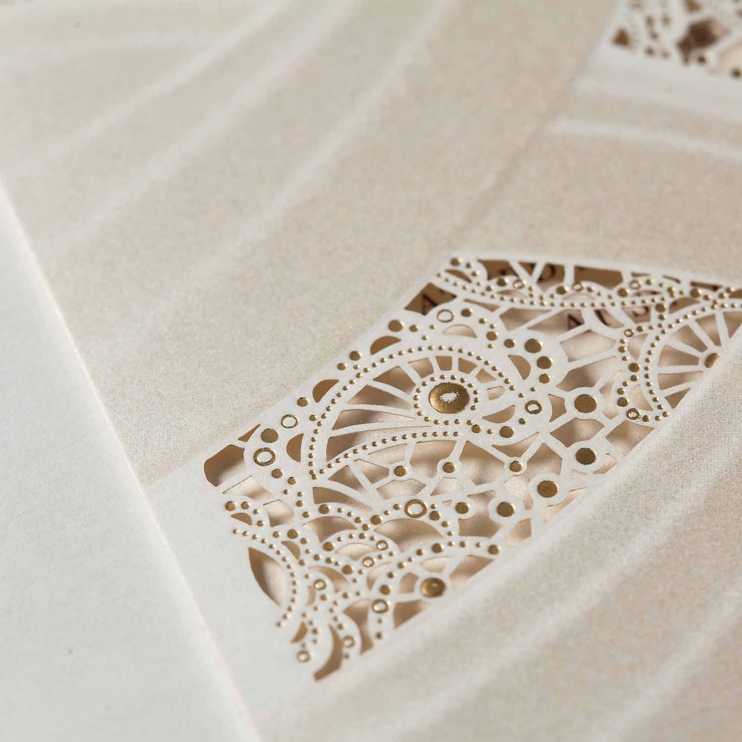 enlarged pattern of personalised laser cut wedding invitation