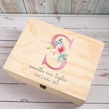 Personalised Wooden Keepsake box, Newborn Baby and Mom Gift [Sam]