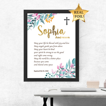 personalised baptism gift with black frame