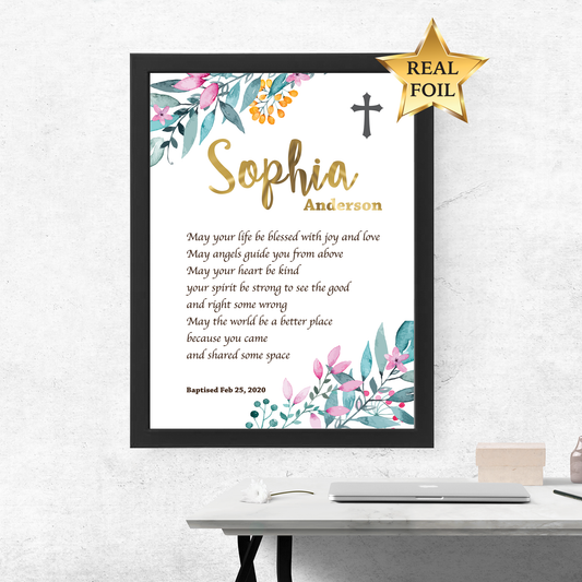 Baptism Gift, Personalised name and date, Baptism Prayer, Perfect Christening gift Frame_Black