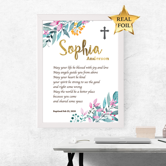 Baptism Gift, Personalised name and date, Baptism Prayer, Perfect Christening gift_Frame White