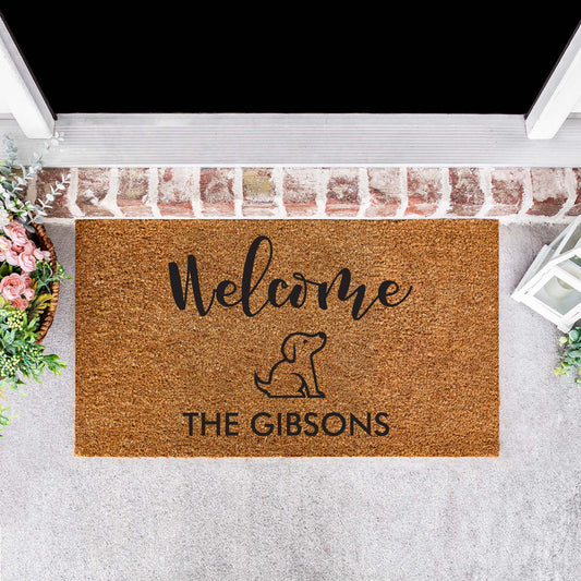 Personalised Family Name Doormat with a Dog [Gibs]