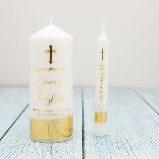 [B] Real Foil Personalised Baptism Candle, Custom Christening Candle