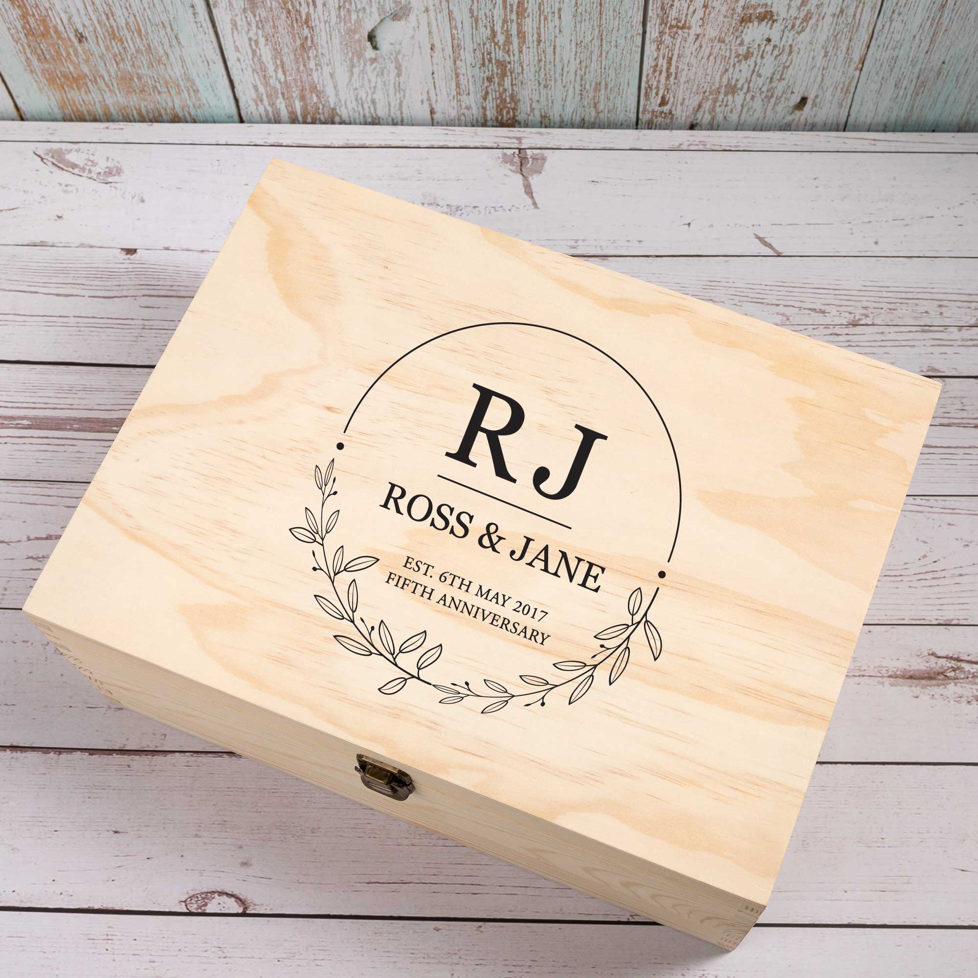 Personalised Wooden Keepsake box, 5th Anniversary Gift [Jane]