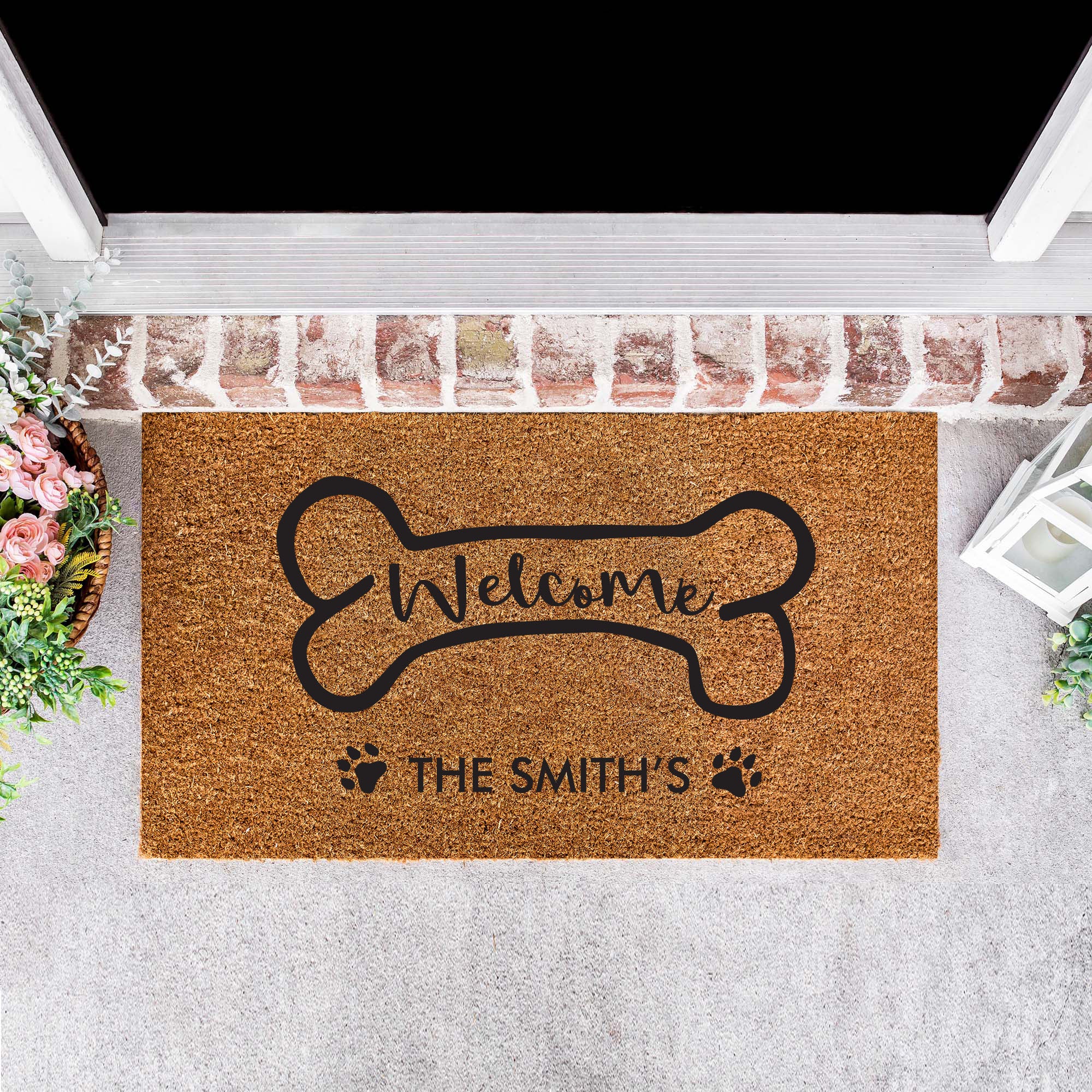 Personalised Doormat with dog bone and paw-Welcome Door Mat-New Home Gift, Customised Doormat-Personalised Gift-Housewarming Gift-Bride Gift