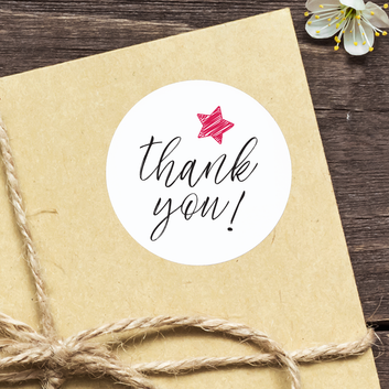 THANK YOU Labels Star / White Round / 25mm / 10pcs