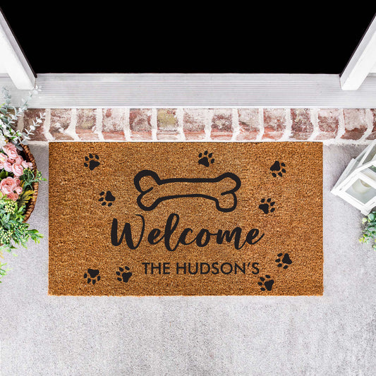 Personalised Welcome Family Name Doormat with Dog Paws [Huds]