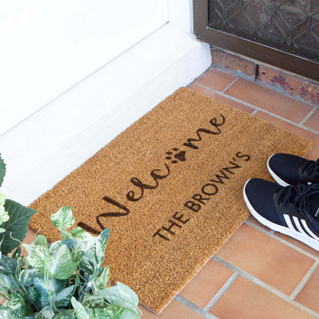 Personalised Family Name Doormat with Dog Paw [Brown]