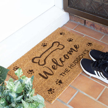 Personalised Welcome Family Name Doormat with Dog Paws [Huds]