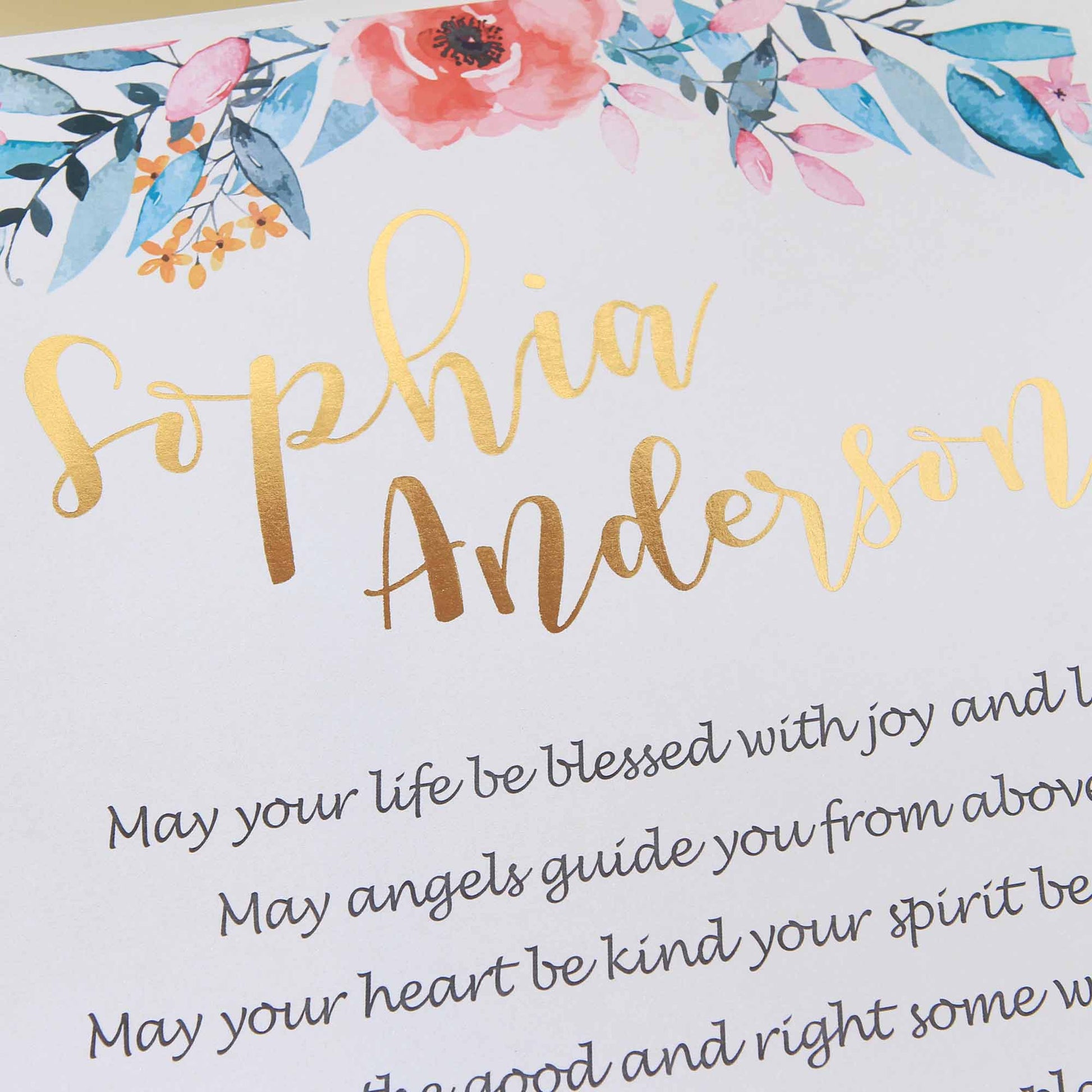 enlarged name on a personalised baptism gift