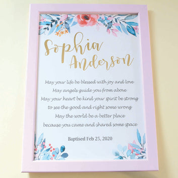 Baptism Gift, Personalised name and date, Baptism Prayer, Perfect Christening gift_Frame Pink