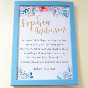 Baptism Gift, Personalised name and date, Baptism Prayer, Perfect Christening gift_Frame Blue