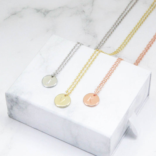 Initial Necklace - Custom Personalised Tiny Disk Gold, Silver, Rose Gold
